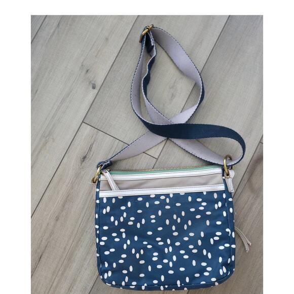 Fossil Crossbody Blue/Green Polka Dot Adjustable Strap PVC Coated Bag - Picture 4 of 12